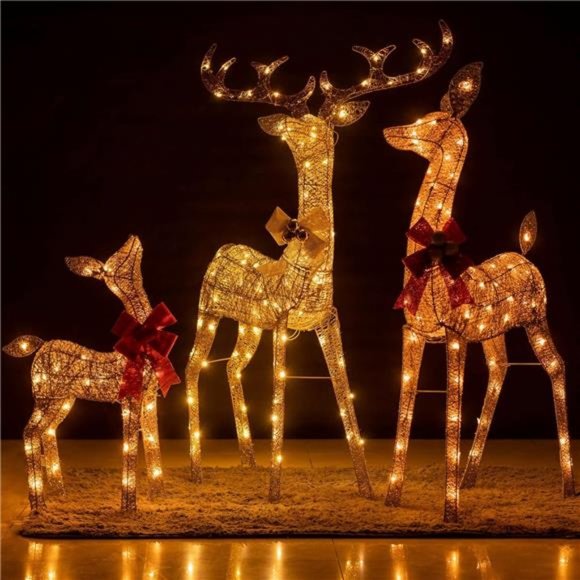 3-Piece Pre-lit 3D Christmas Reindeer Family with 210 Warm White LED Lights - Picture 1 of 7